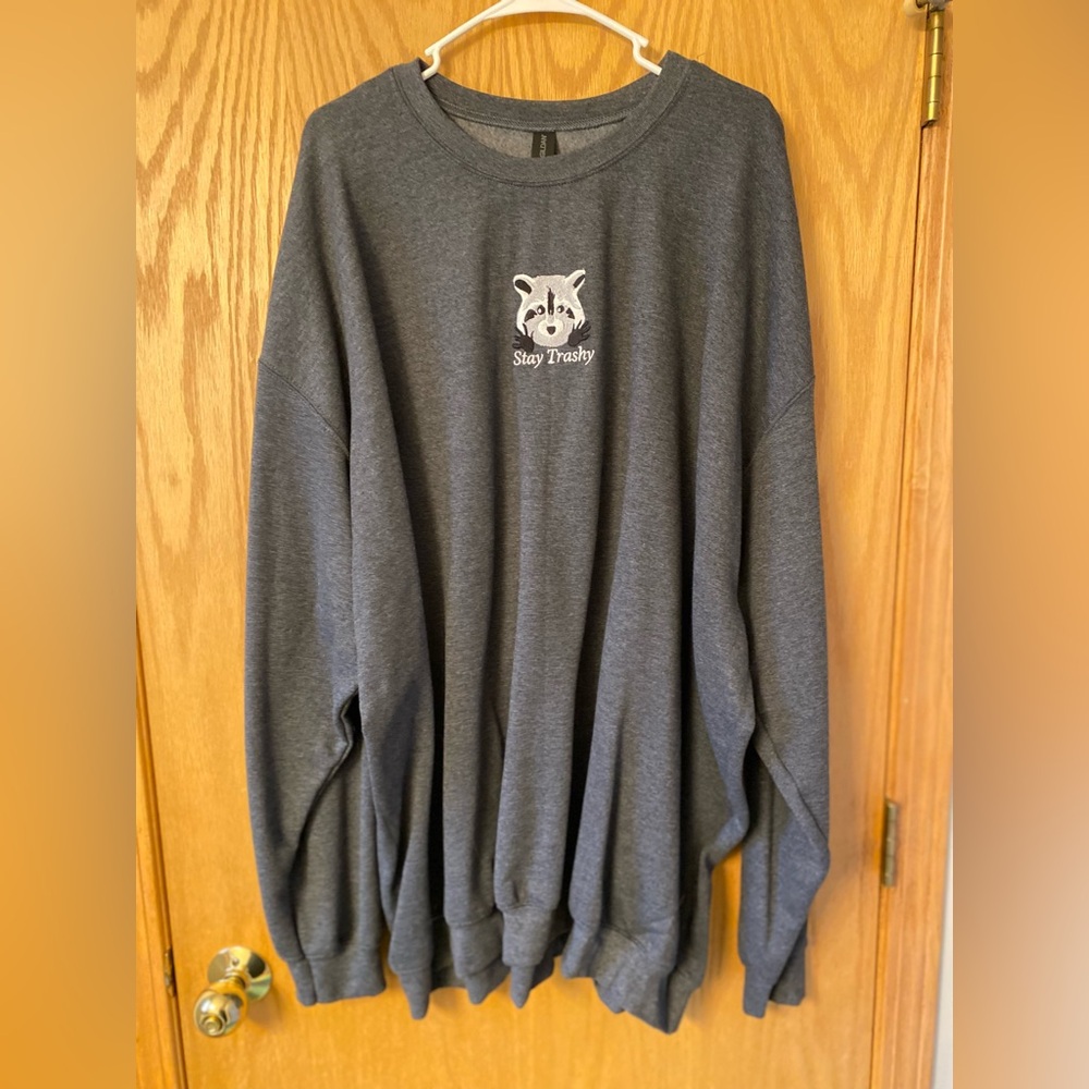 NEW MoeSews Stay Trashy Dark Gray Embroidered Pullover Crewneck Sweatshirt 5x